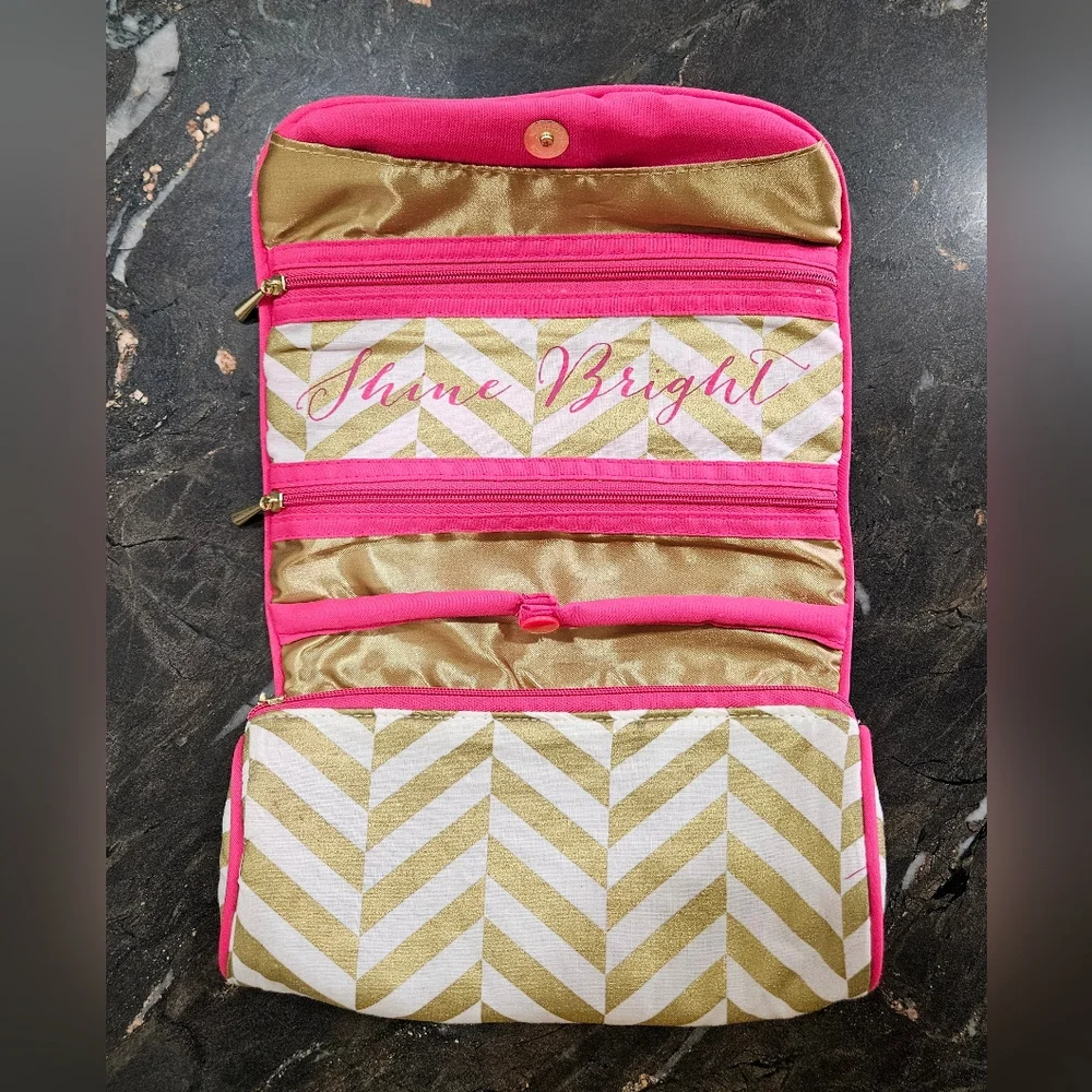 JEWELRY ROLL travel case organizer holder VGUC gold pink Shine Bright